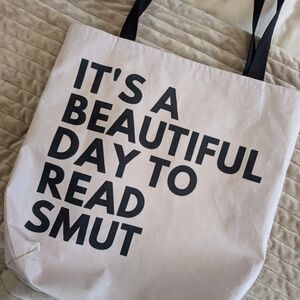 Canvas Quote Tote Bag in Light Pink with Black Print